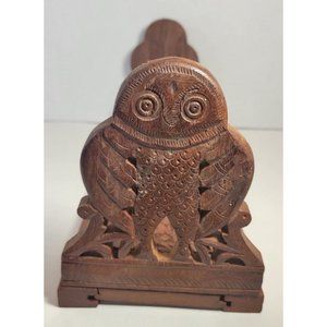 Vintage Hand Carved Wooden Owl Adjustable Collapsible Wood Book Bookends